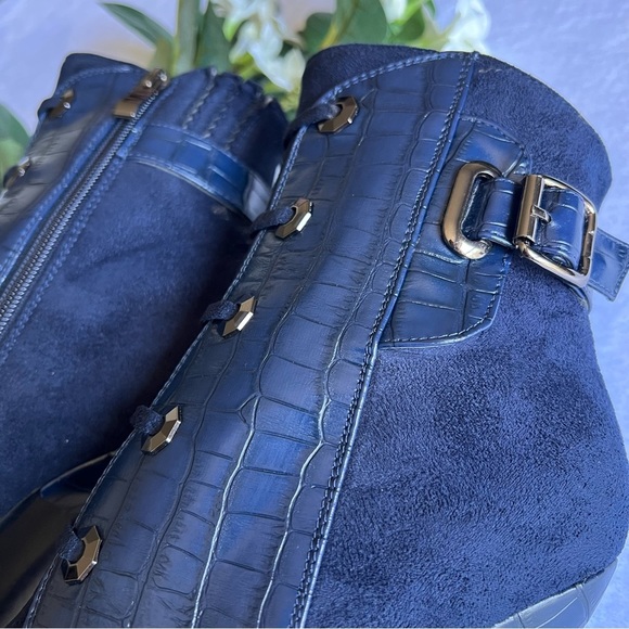 Women’s Sz 9 Navy Blue Platform Super High Heels Ankle Boots - Picture 4 of 10